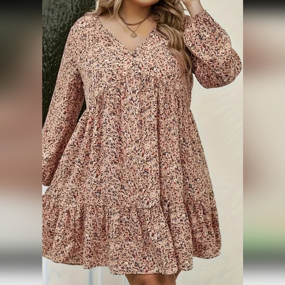 Women's Plus Size Floral Print Ruffled Rouched Dress - Picture 4 of 7